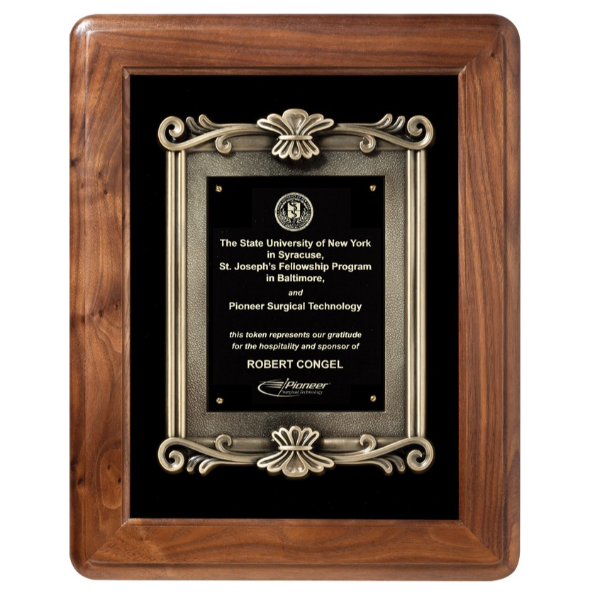 12” × 15” Barhill Genuine Walnut Frame Plaque with Ornate Die-Cast Mount