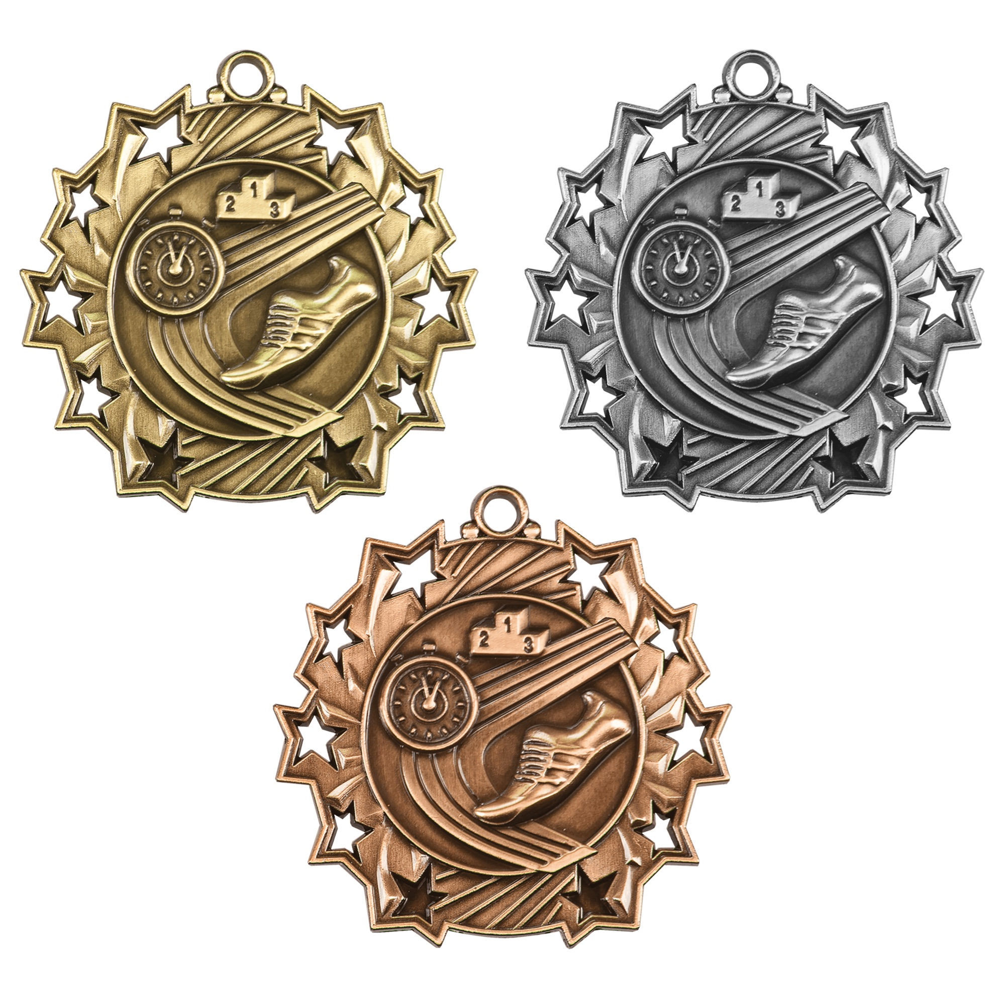 2.25” Track Ten Star Medal with Ribbon