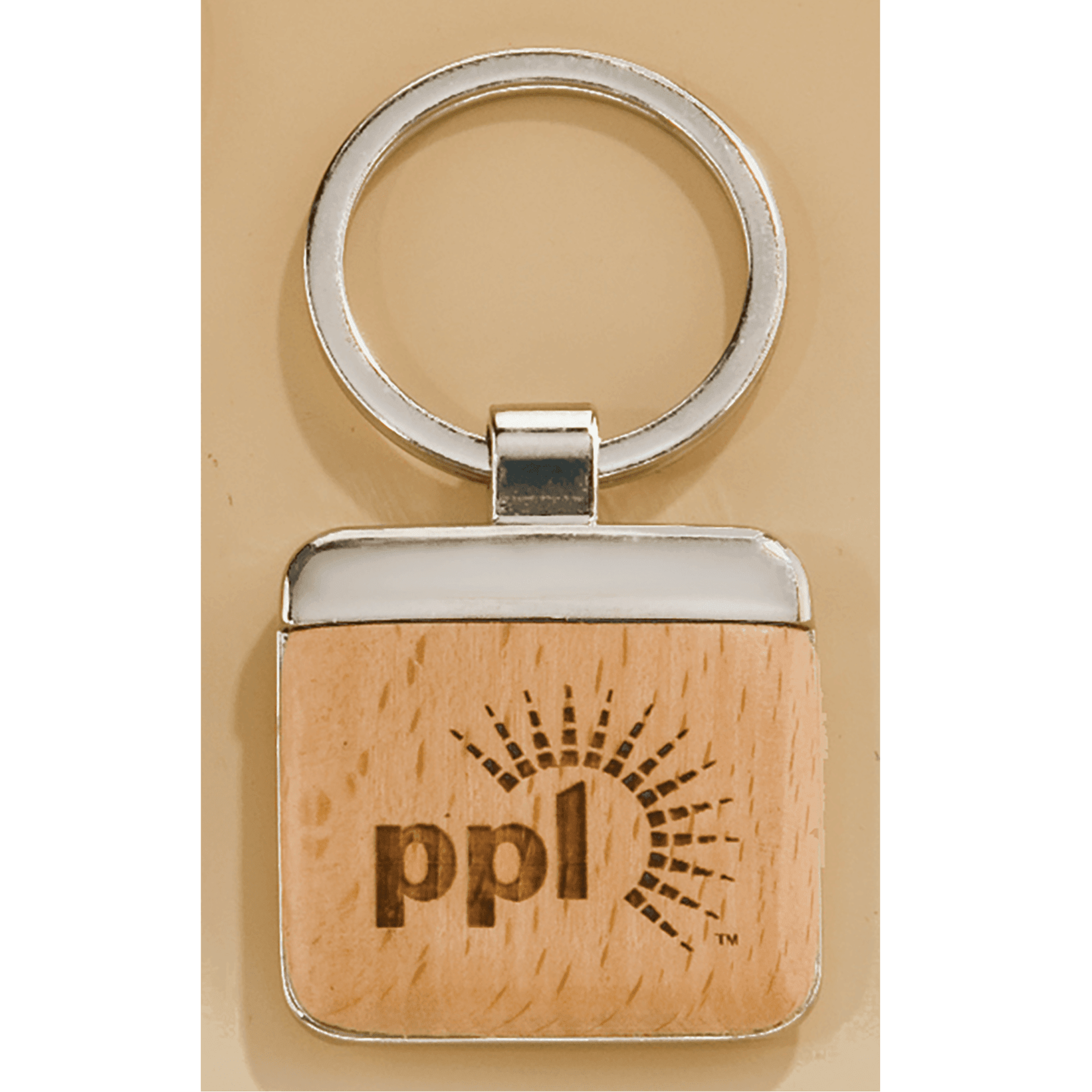 1.125” x 1.5” Silver Key Ring with Maplewood Insert