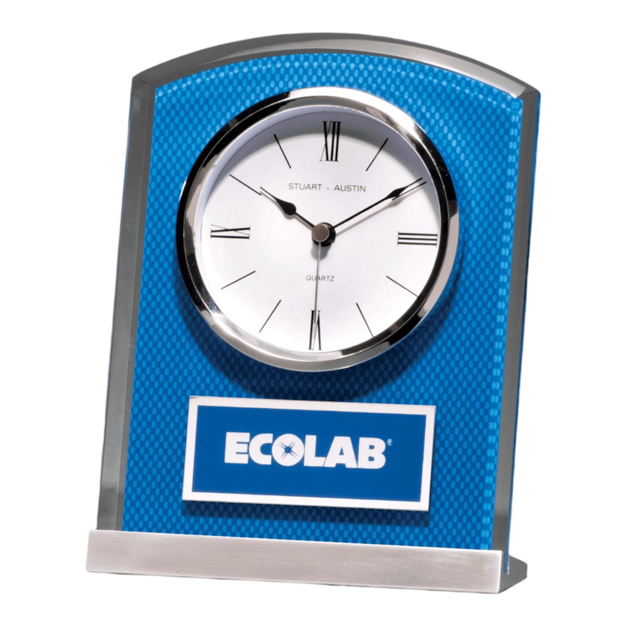 5” x 6.5” Glass Clock with Blue Carbon Fiber Design and Aluminum Base