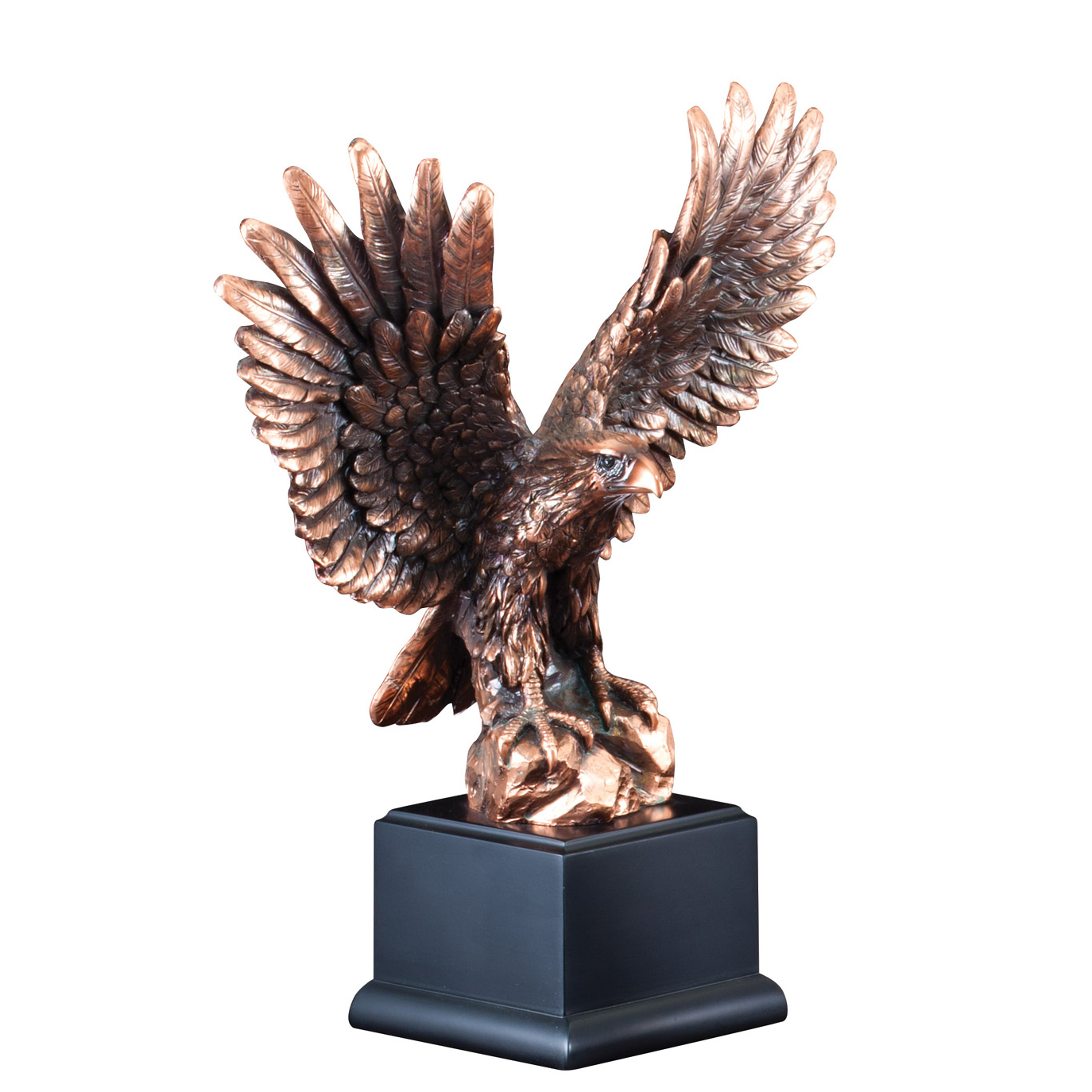 12” Electroplated Bronze American Eagle Trophy on Rock Black Base