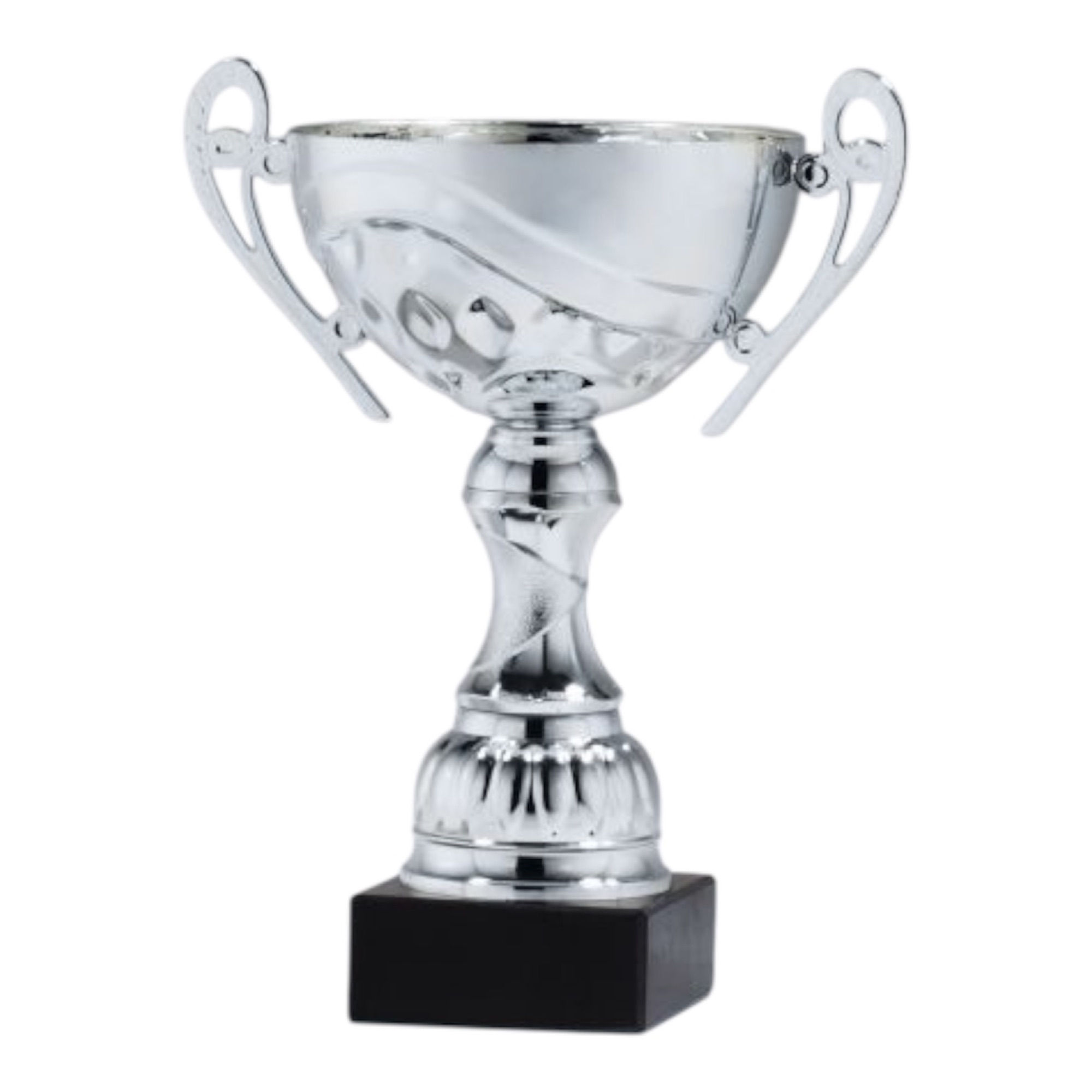 Silver Metal Cup Trophy on Genuine Black Marble Base | 5 Sizes