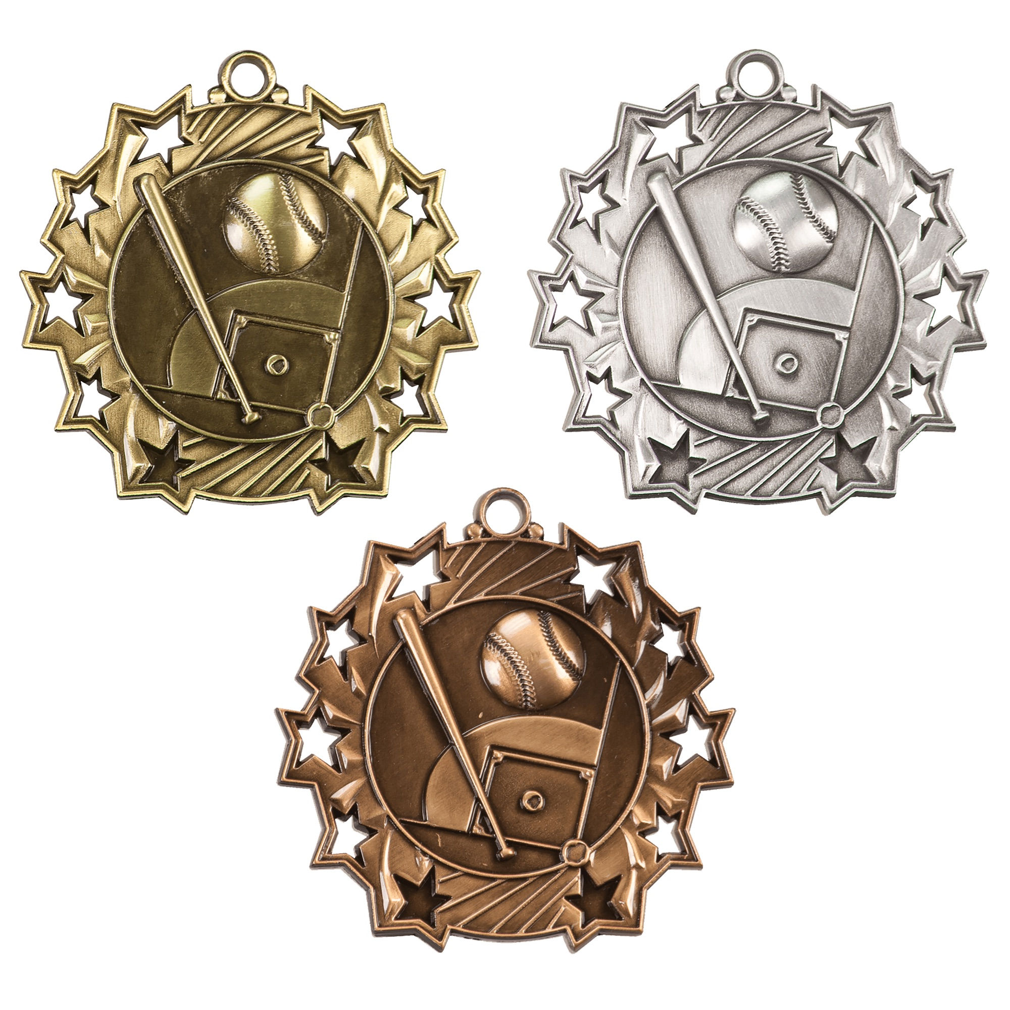 2.25” Baseball/Softball Ten Star Medal with Ribbon