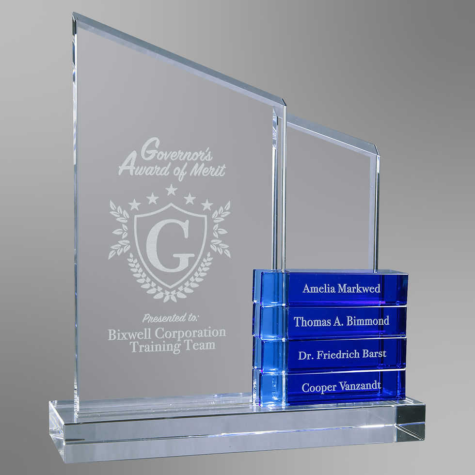 Thumbnail: 8” x 9” Crystal Perpetual Standup Plaque with 4 Blocks | Blue or Black