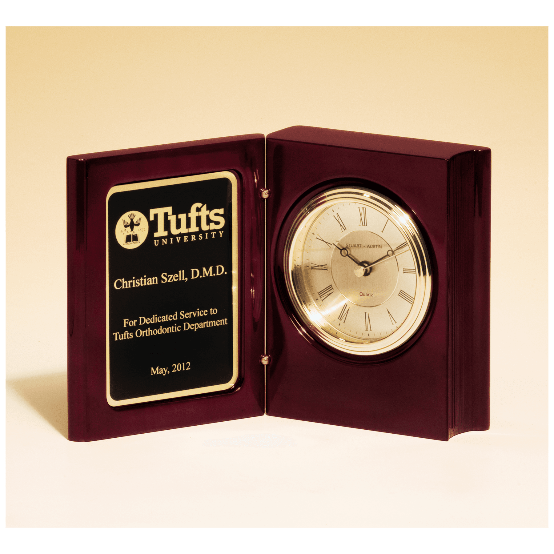 5.375” x 4.25” Rosewood Piano Finish Book Clock with Diamond Dial and Plate