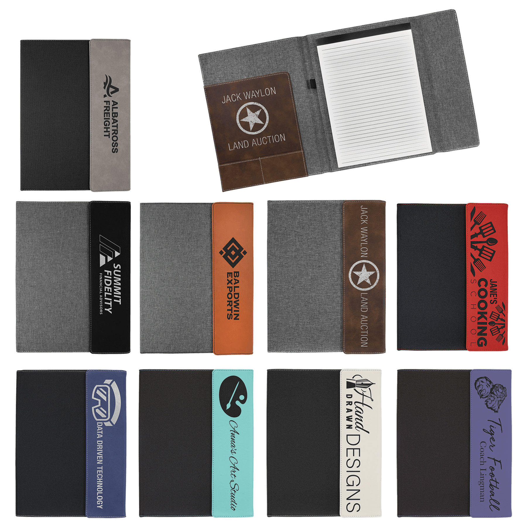 9.5” x 12” Leatherette and Black Canvas Portfolio with Notepad | 9 Colors