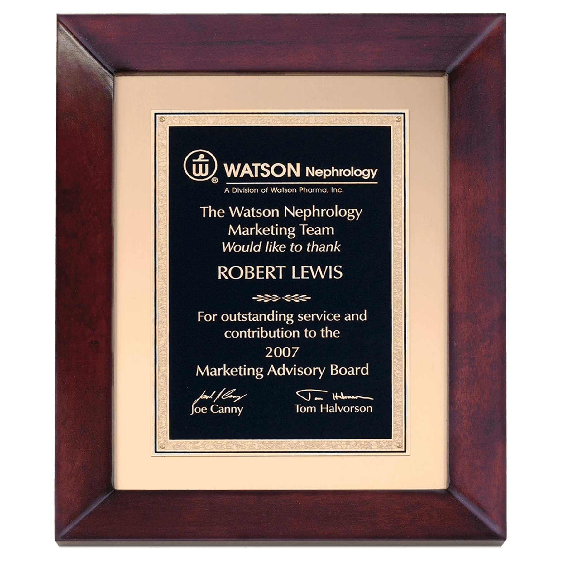 12" x 15" Cherry Finish Frame w/ Gold Metal Background and Black and Gold Plate