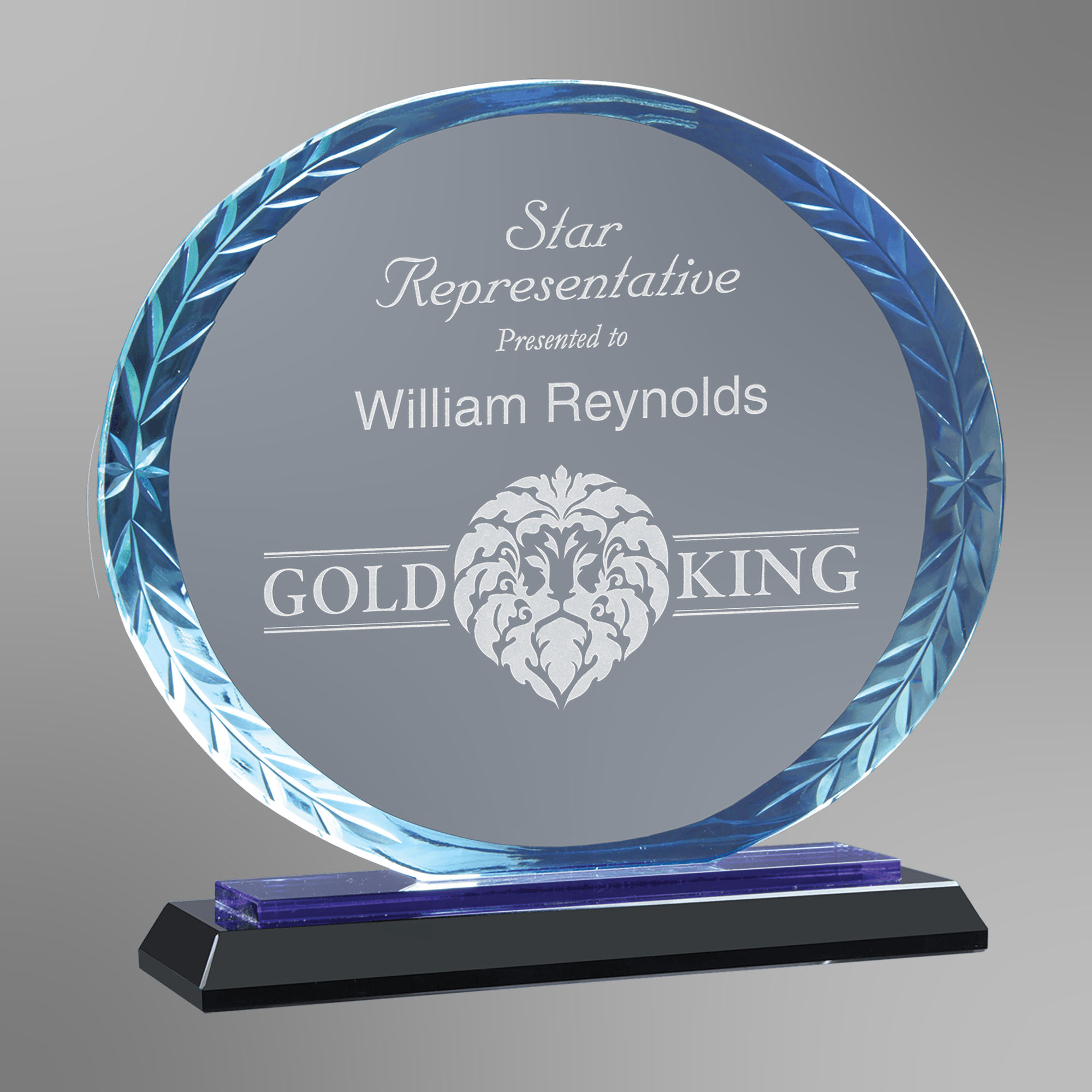 Circle Accent Crystal Award | Blue & Black or Clear on Black Base | 2 Sizes