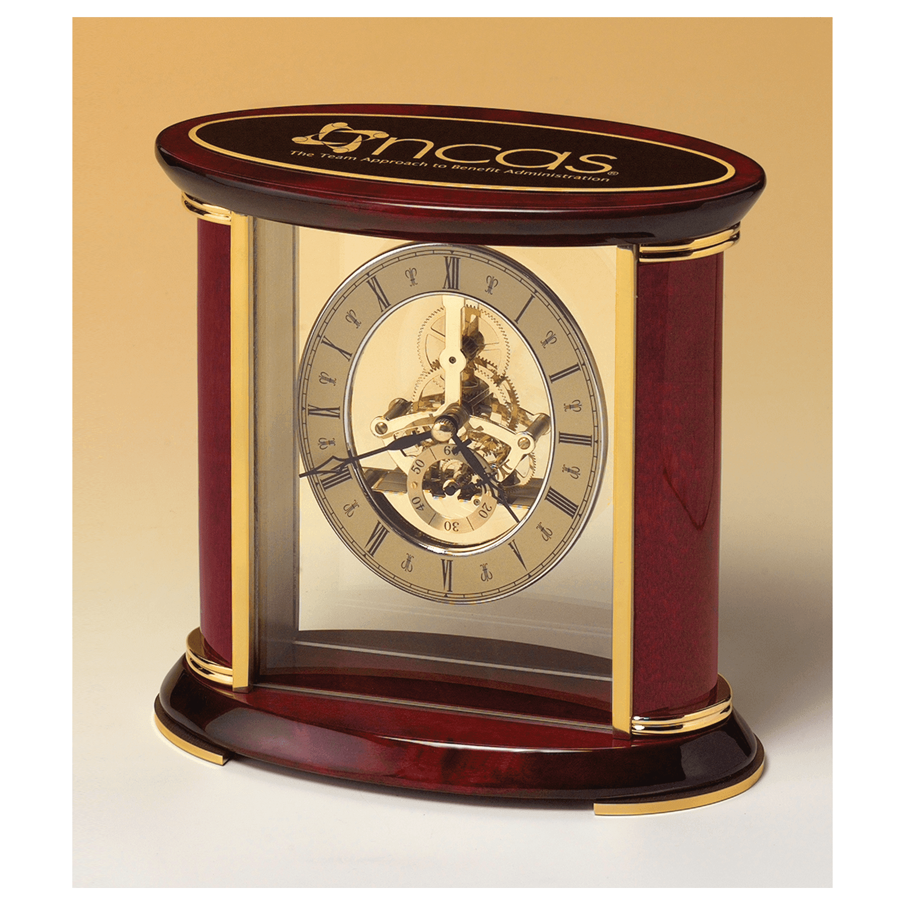 7” x 9” Rosewood Skeleton Clock with Brass Movement and Plate