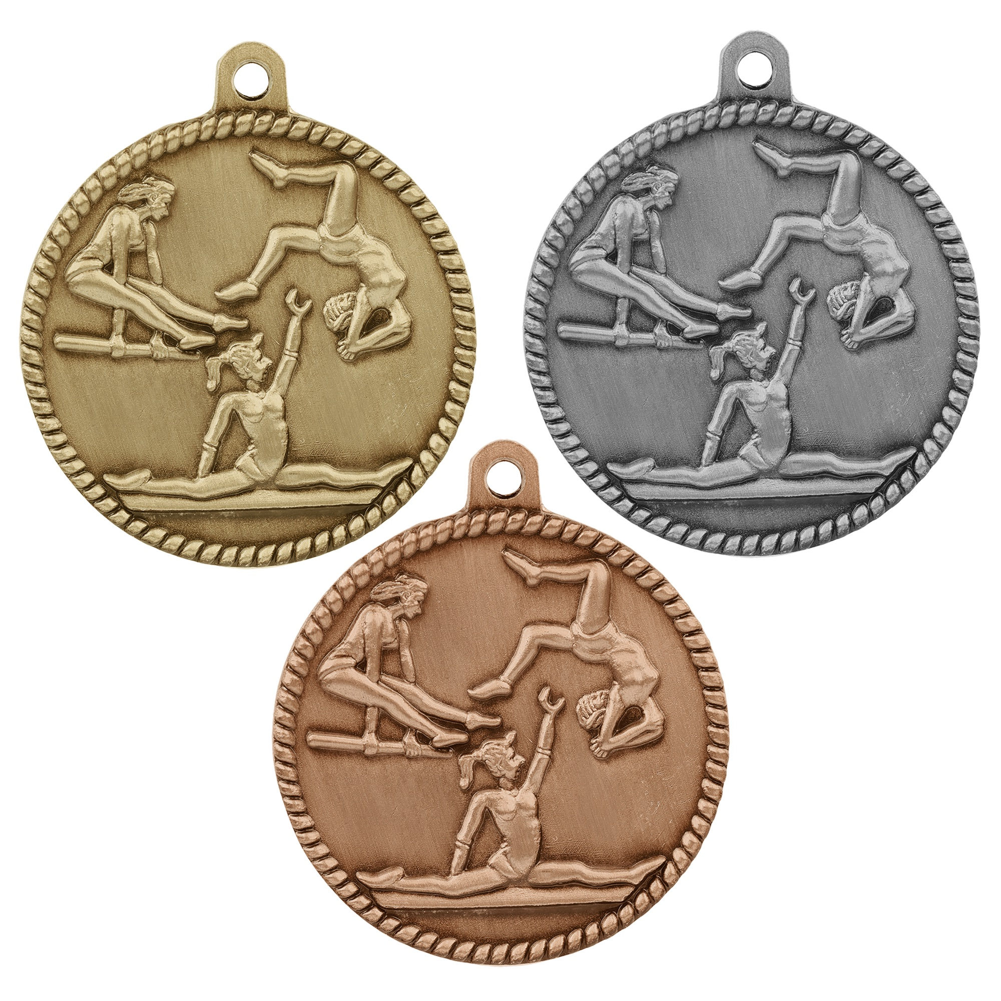 2" Female Gymnastics High Relief Medal with Ribbon
