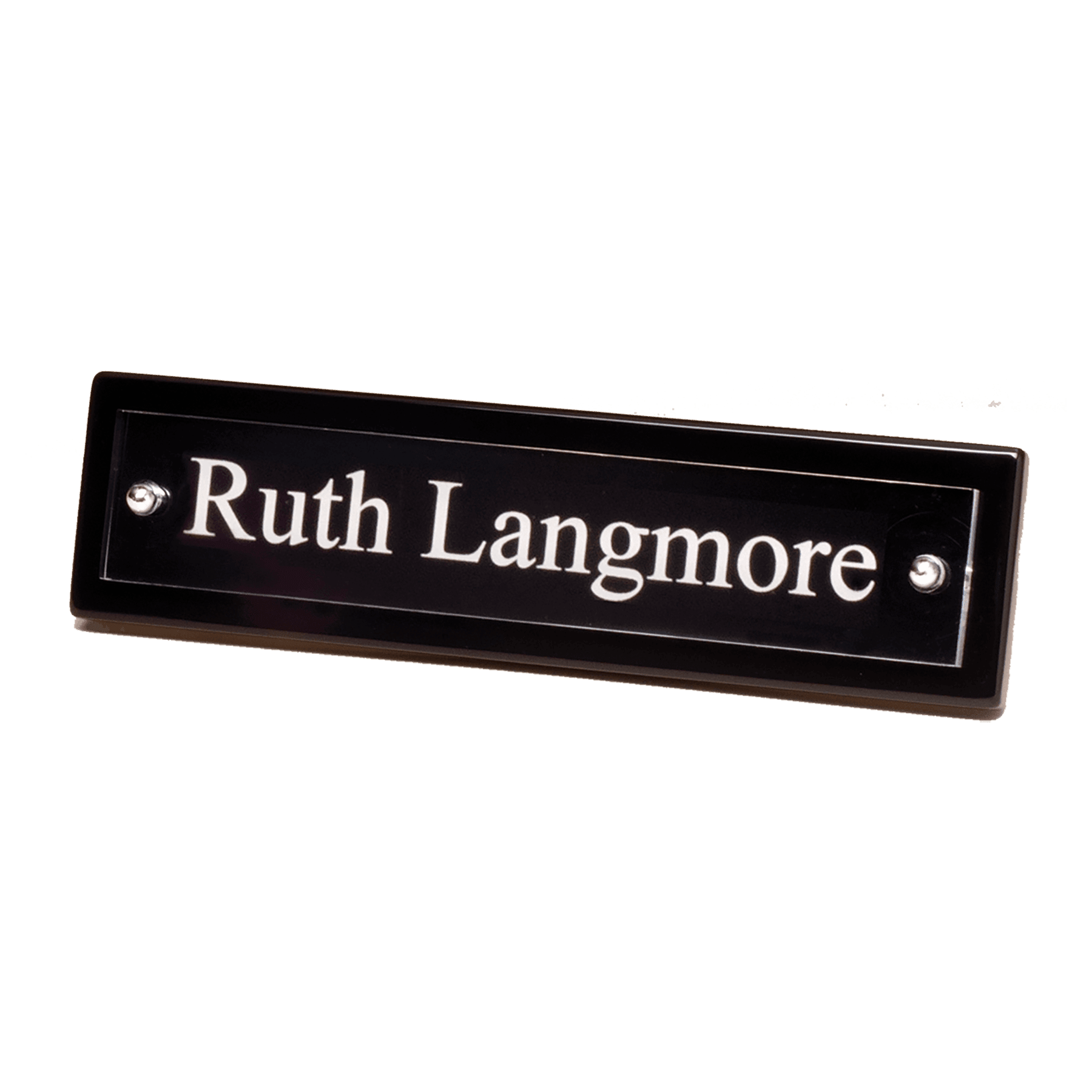9.25” x 2.125” Black Piano Finish Nameplate with Acrylic Plate and Silver Posts