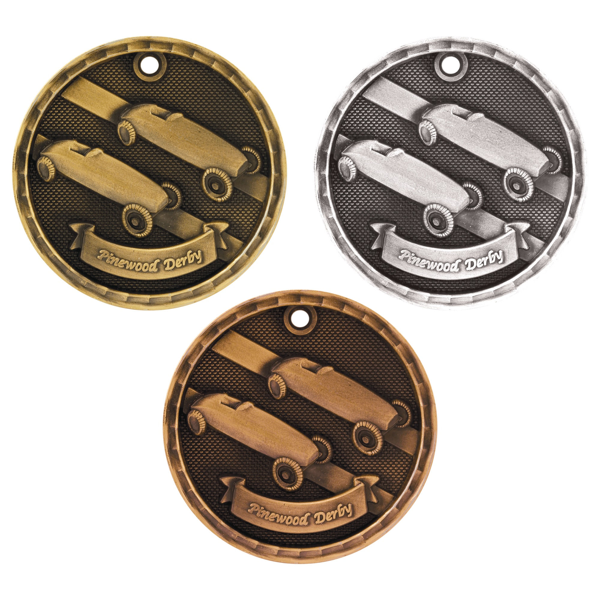 2” 3-D Pinewood Derby Medal with Ribbon
