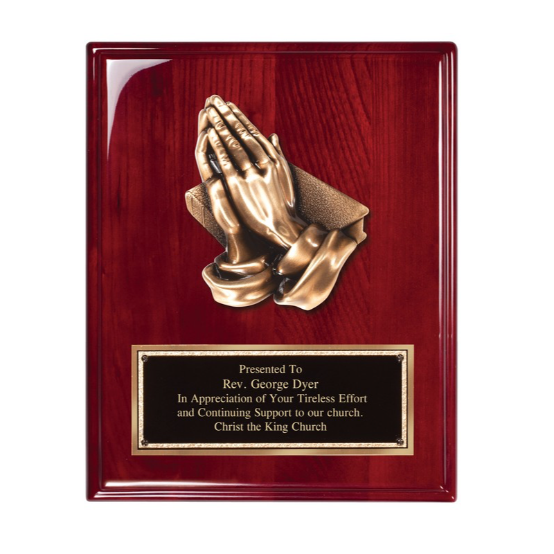 8” × 10” Barhill Rosewood Piano-Finish Praying Hands Plaque