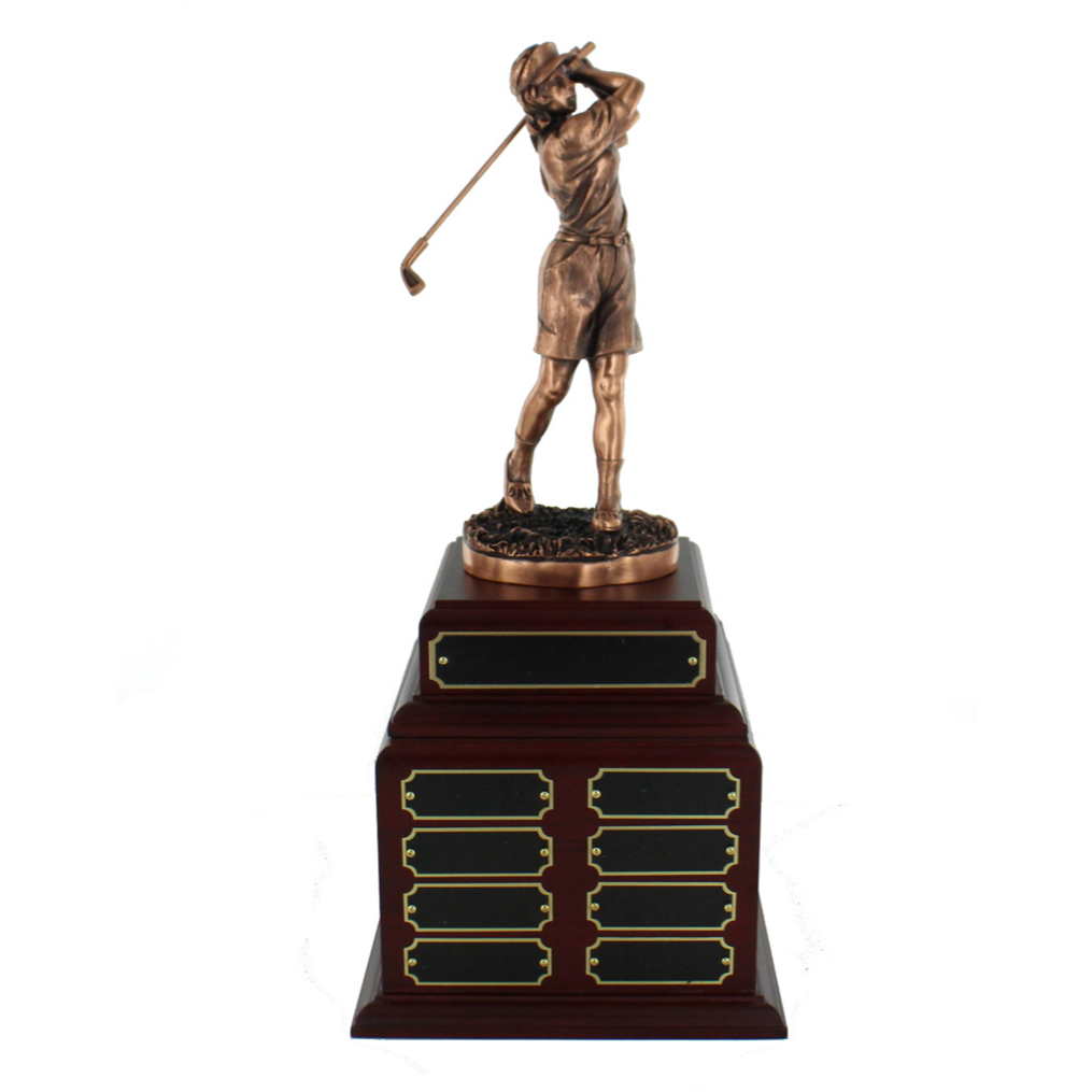 Perpetual Female Golf Trophy on Double Rosewood Base | 4 Sizes