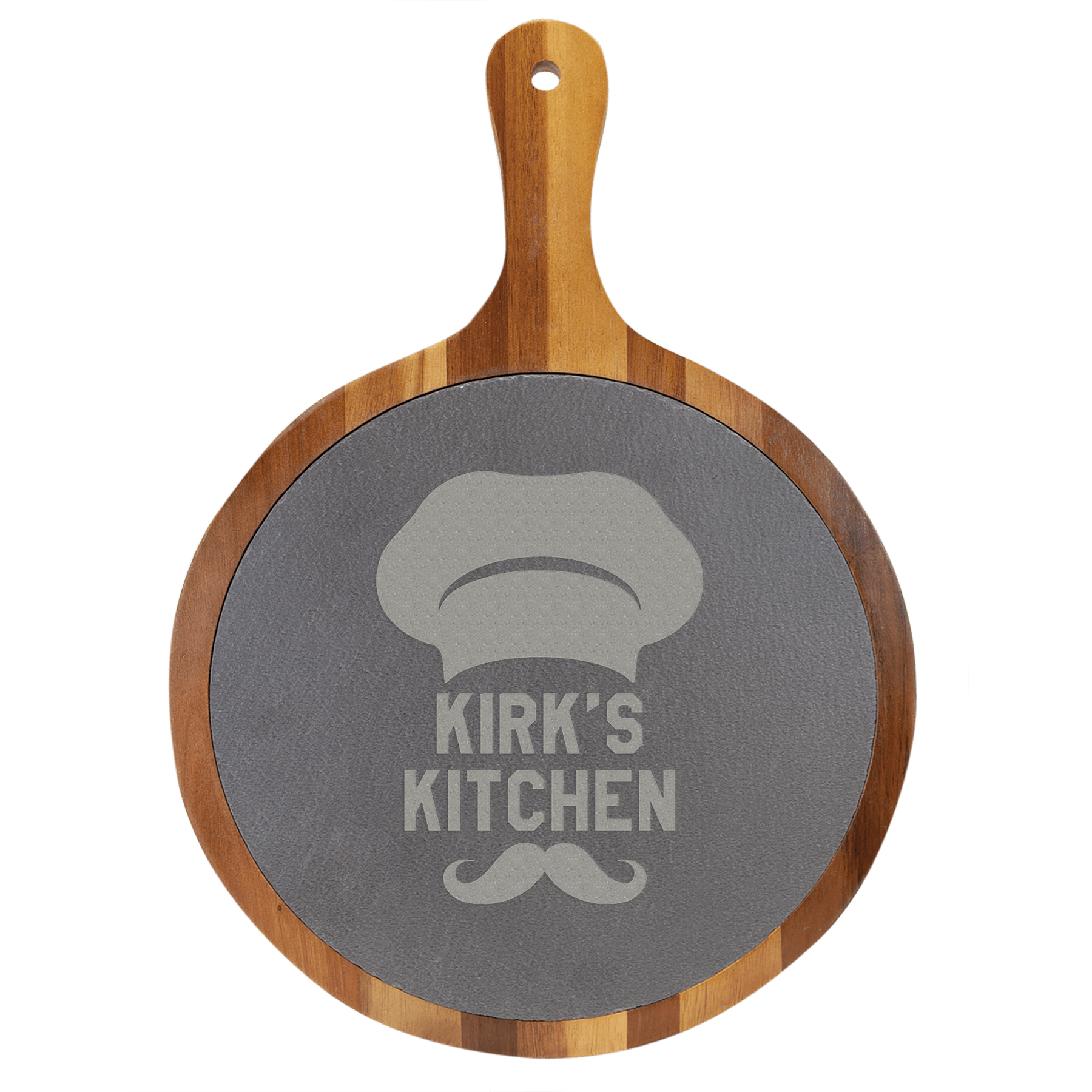 10.5” x 14.5” Round Acacia Wood/Slate Serving Board with Handle