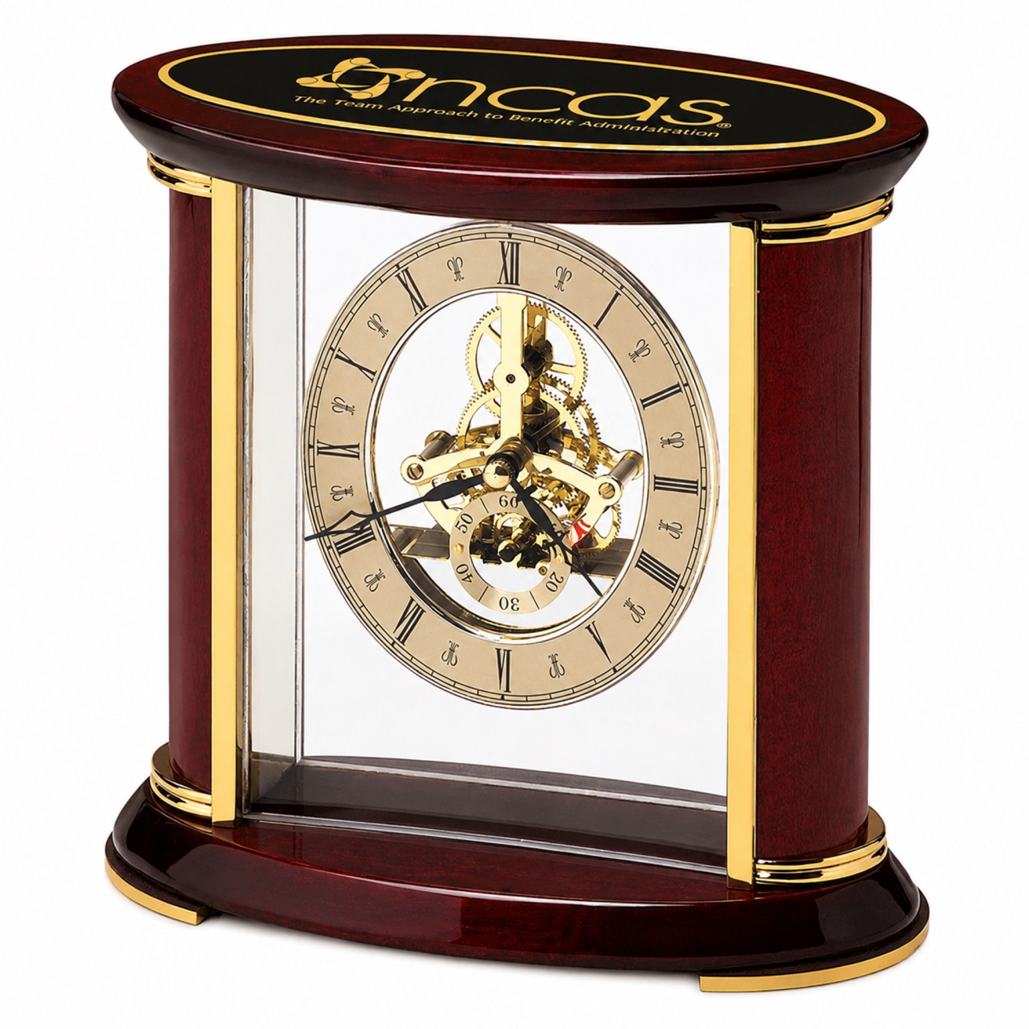 7” x 9” Rosewood Skeleton Clock with Brass Movement and Plate