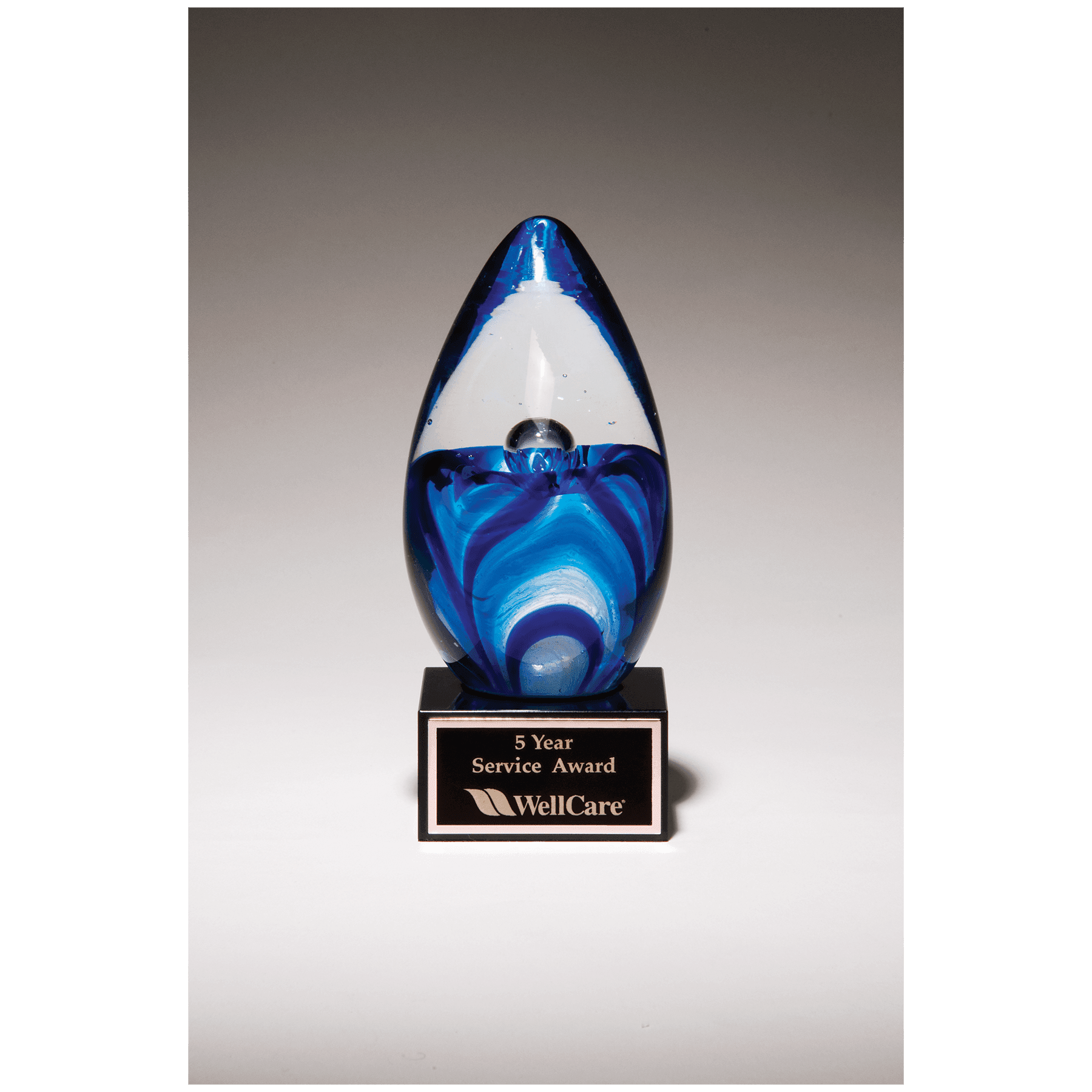 7.5” Teardrop Art Glass on Black Base with Black Aluminum Plate