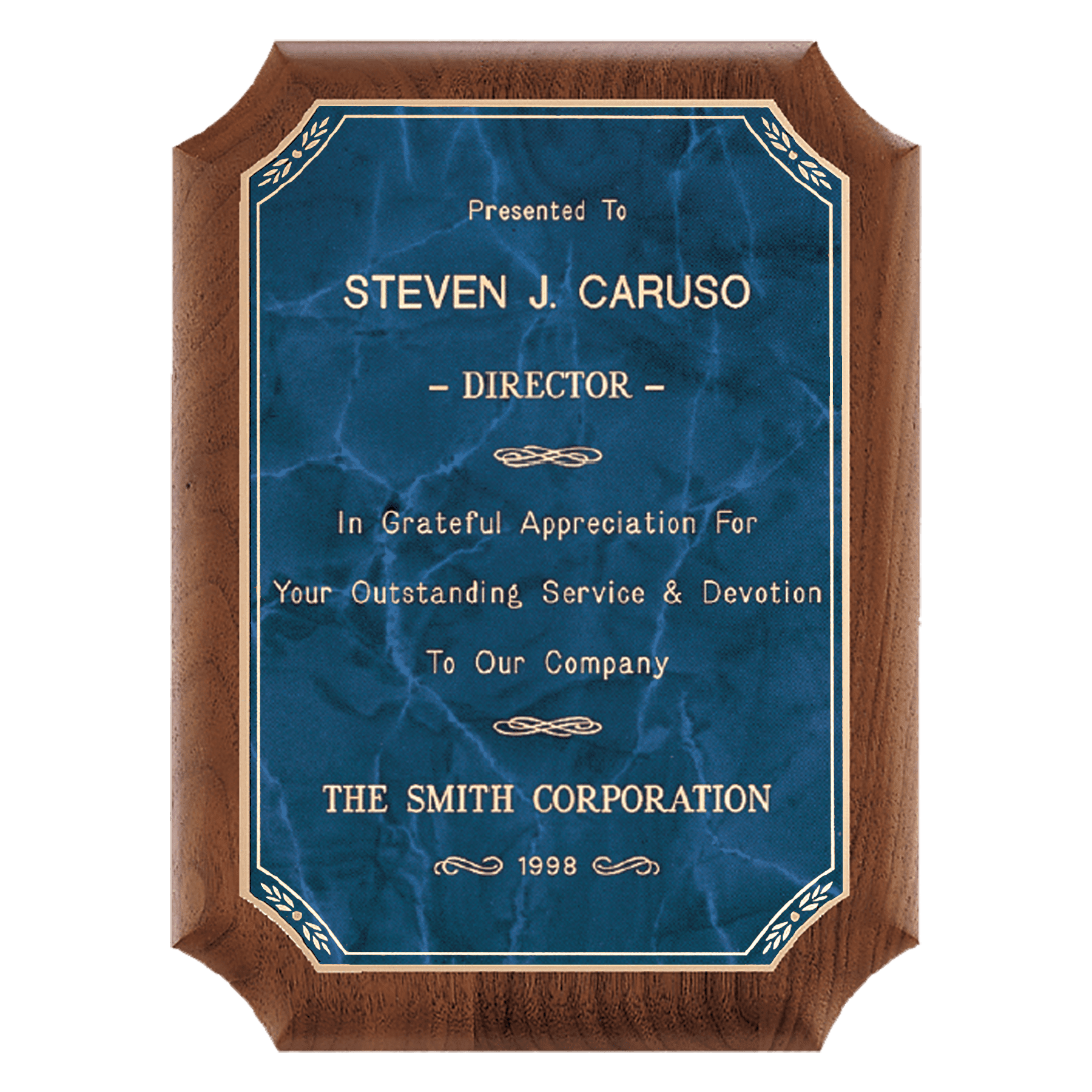 American Walnut Plaque with Gold Border Sapphire Marble Plate