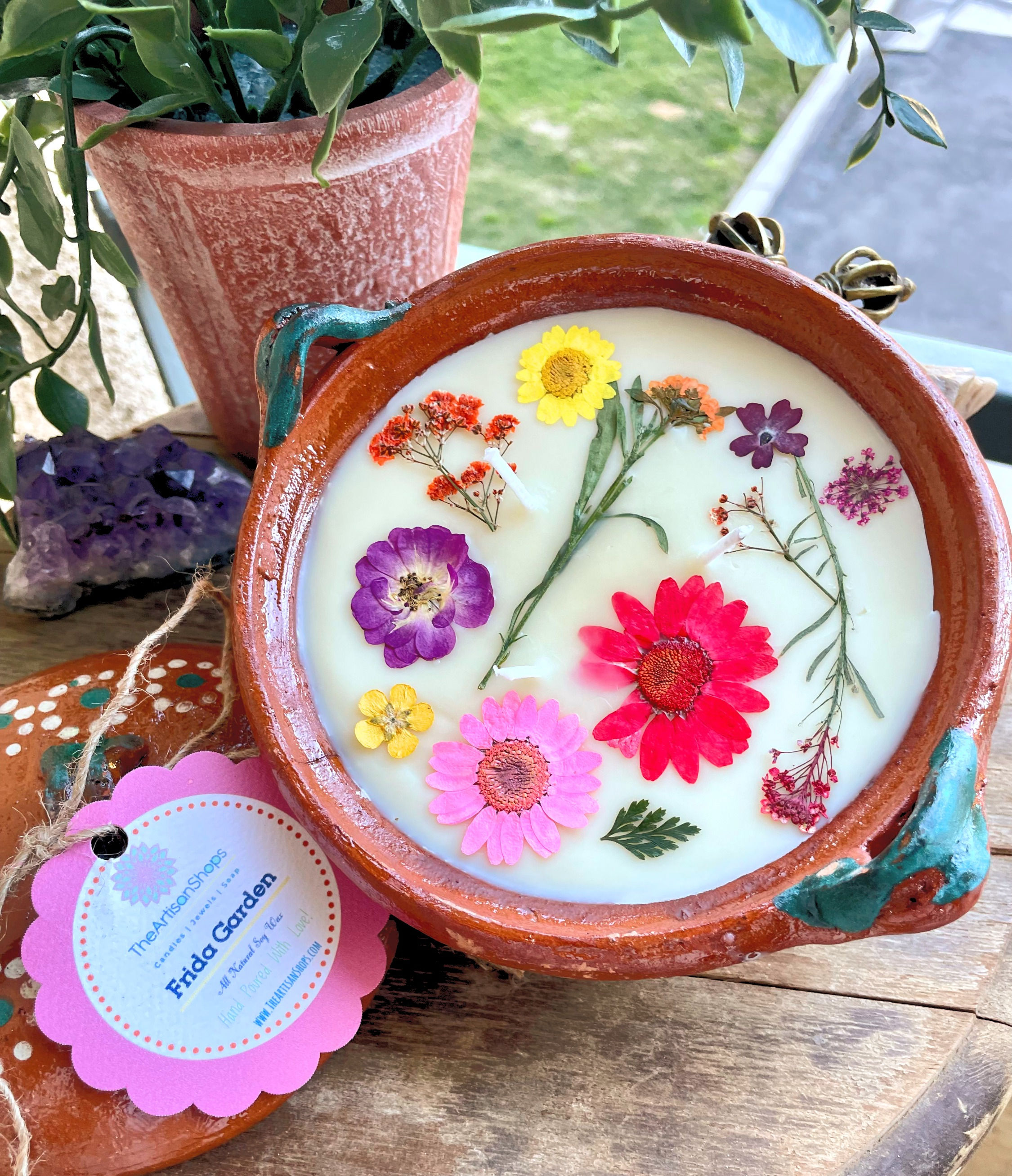 Clay Cazuelita Candle Frida Kahlo