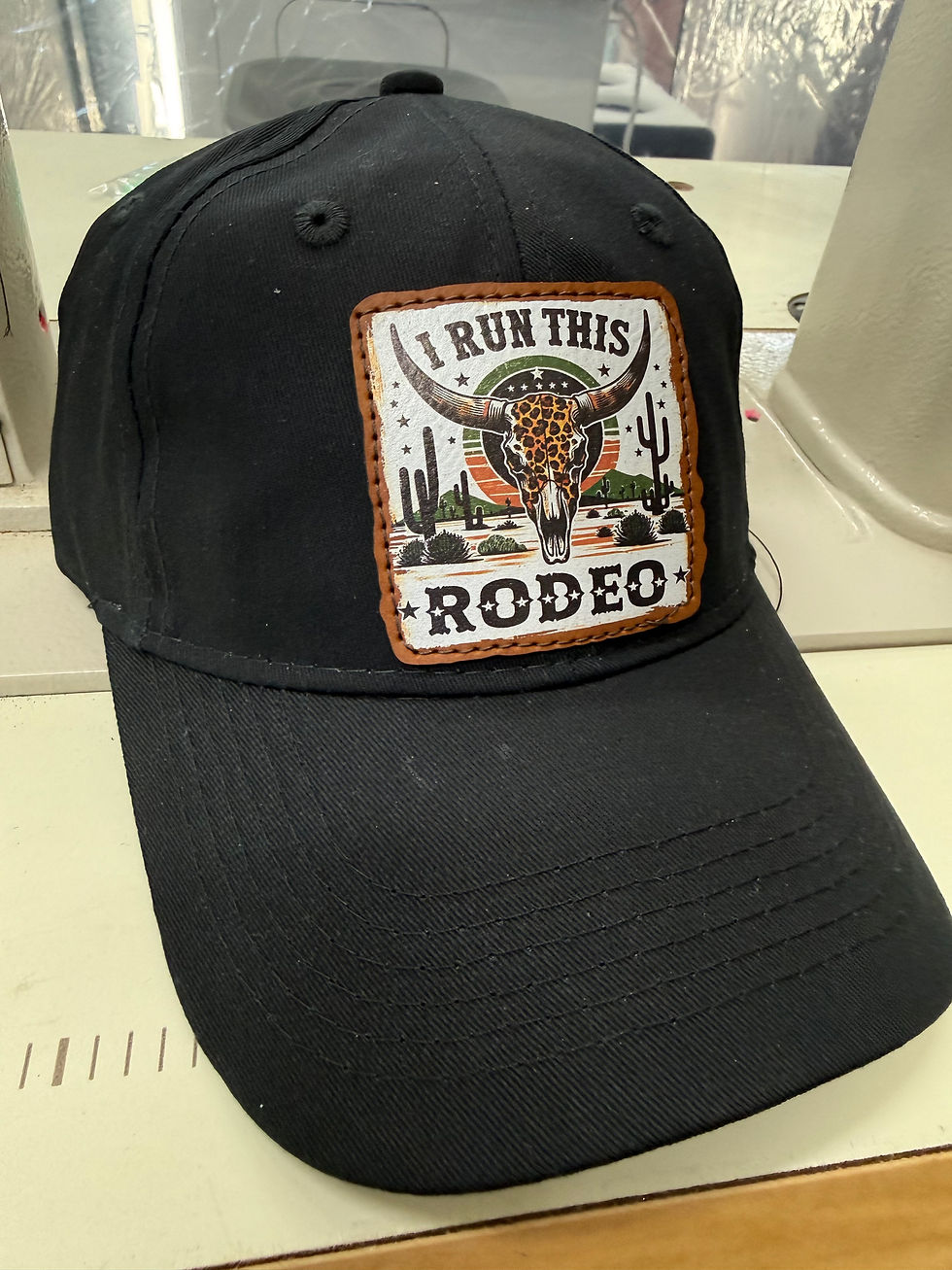 Thumbnail: I run this rodeo Youth leather patch hats, three colors, adjustable Velcro back