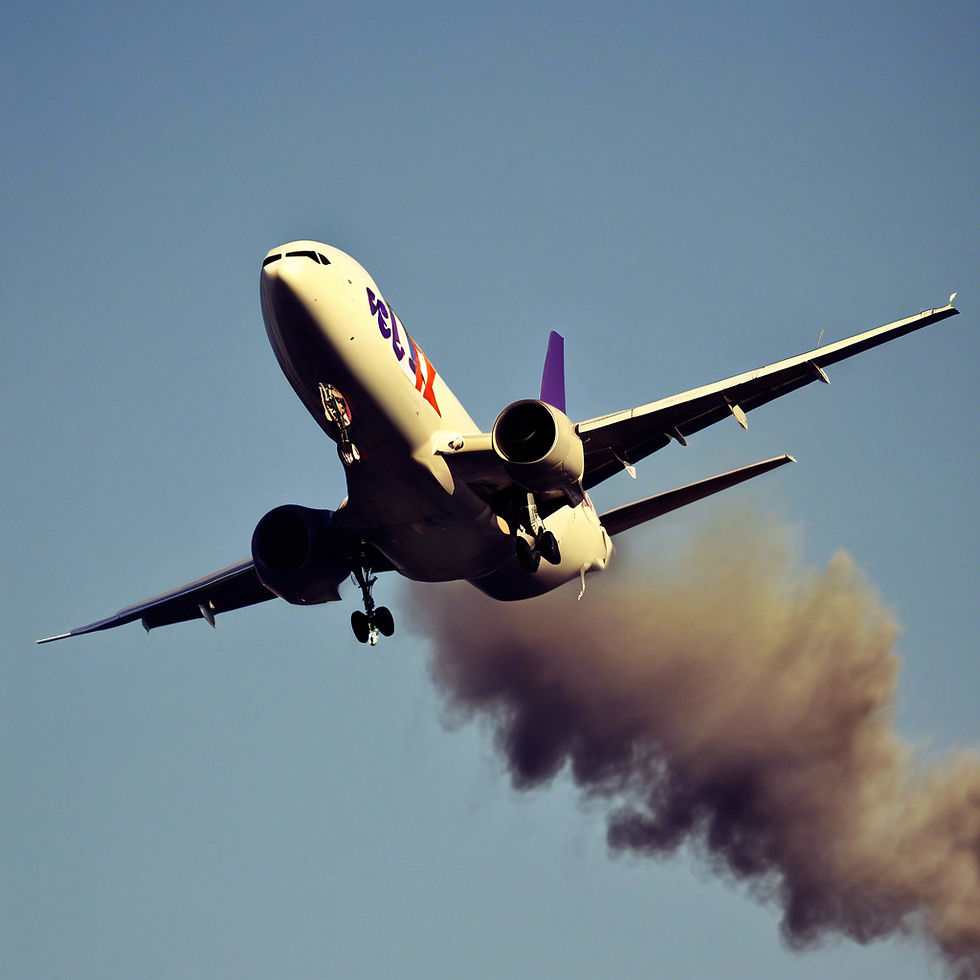 Simulated Fed Ex plane hit by bird strike