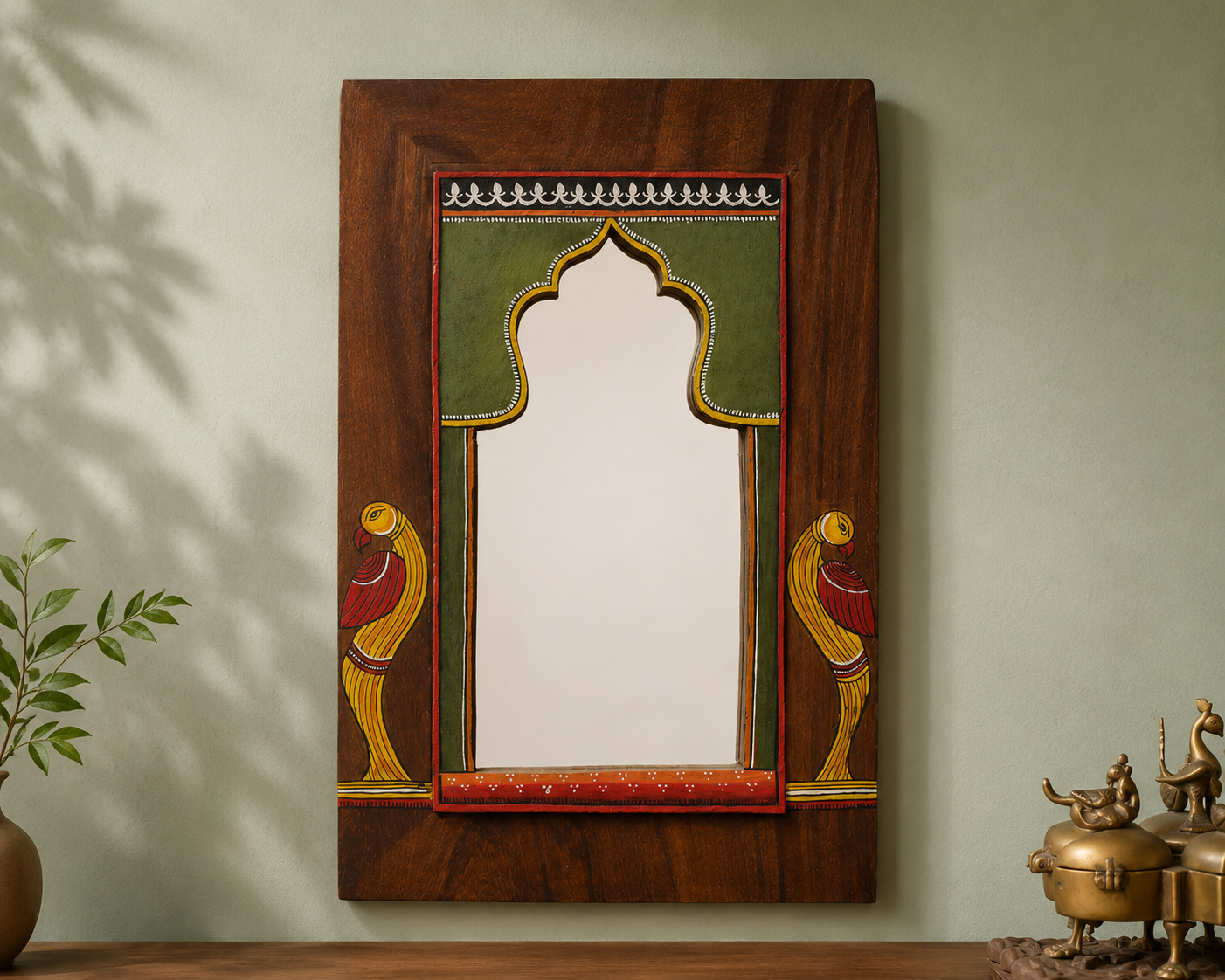 Handpainted Carved Bird Miniature Mirror