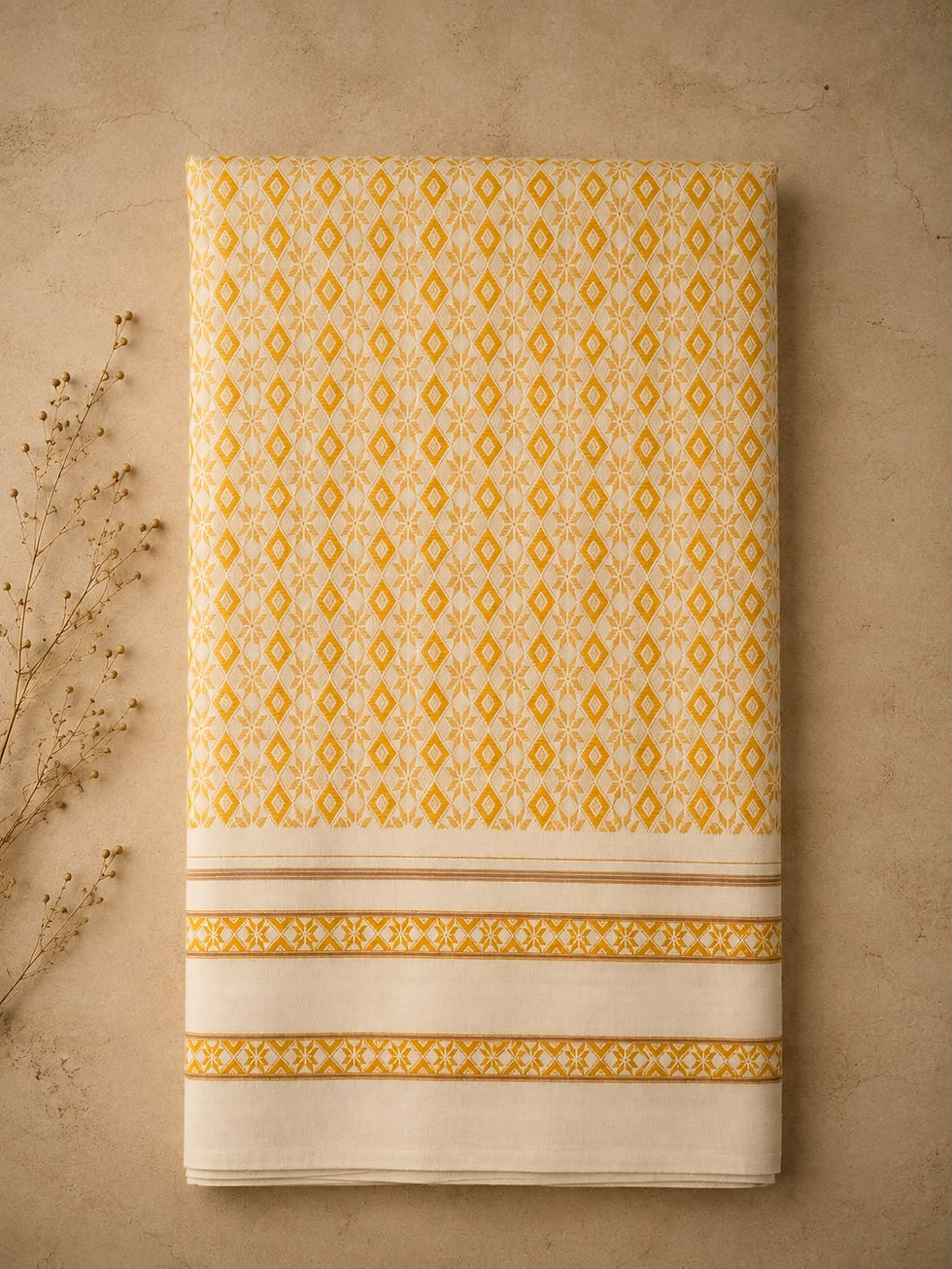 Thumbnail: Traditional Kurpasaka- Pure Handloom Khun Yellow on White Knotted Blouse