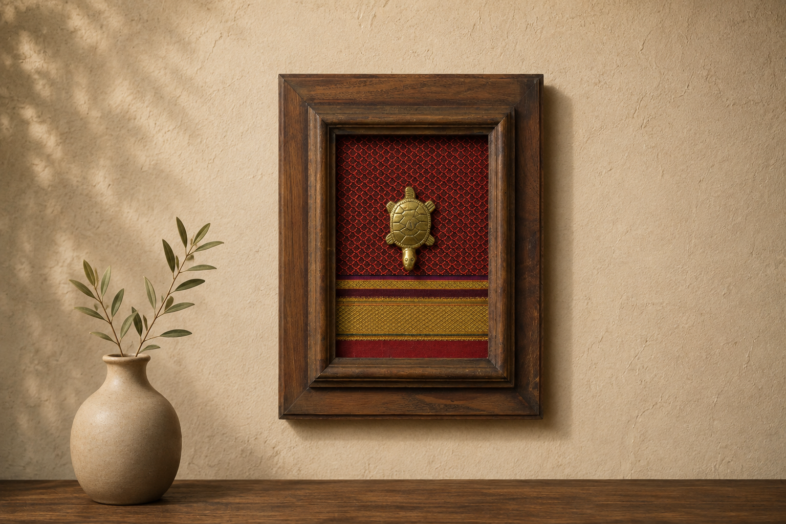 Maroon Khun Brass Tortoise Peetal (पितल) Wall Art 
