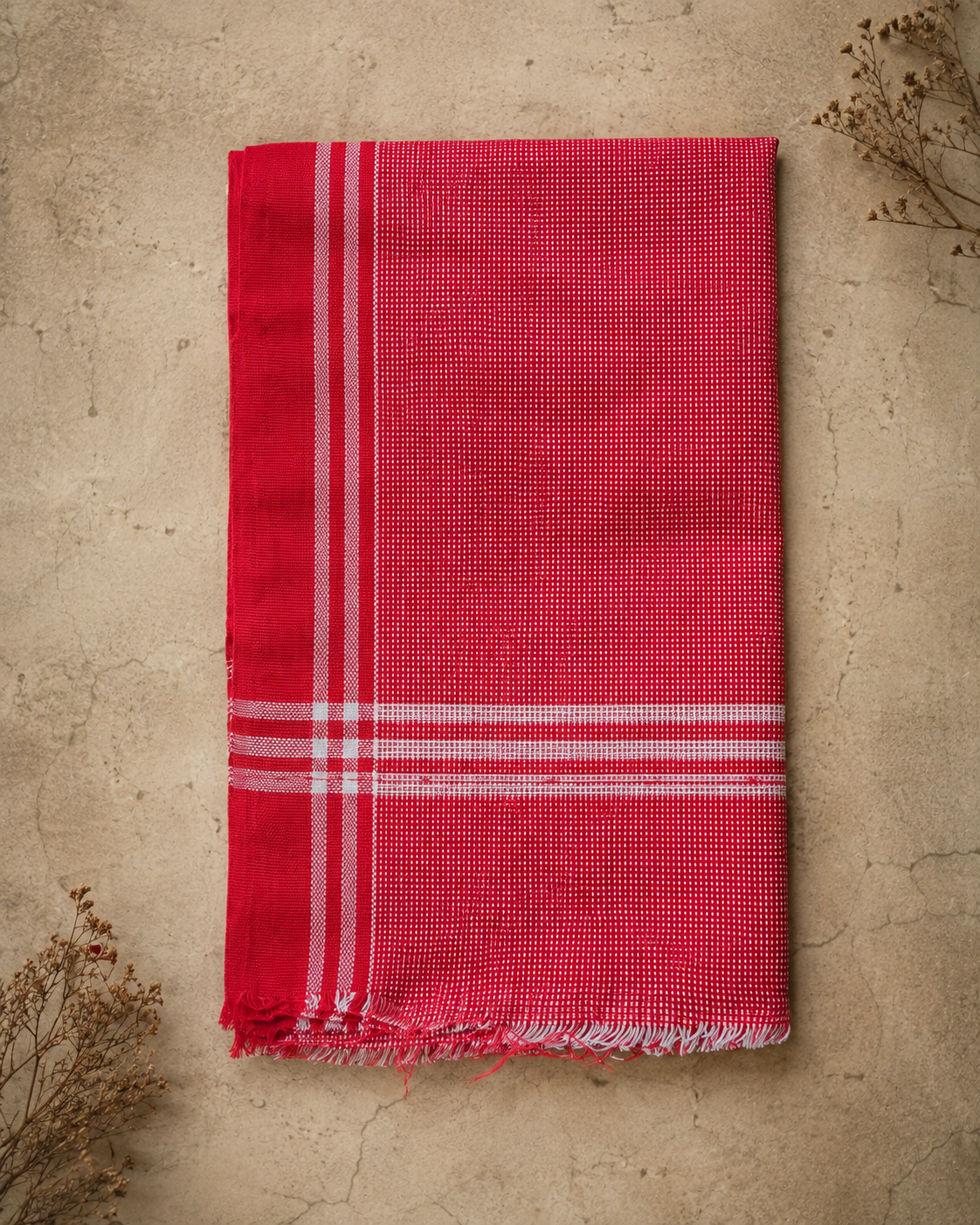 Haldi Snanam Towel — Everyday Handwoven Cotton Thorth/Towel Red
