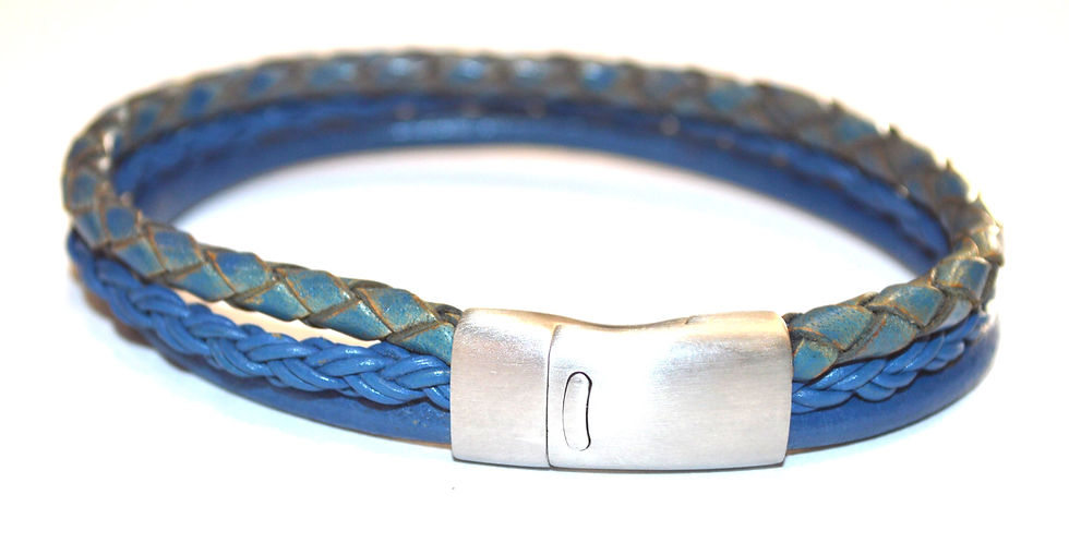 Miniature : Bracelet en cuir et fermoir en acier inoxydable