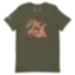 Olive green t-shirt featuring a nude artistic figure