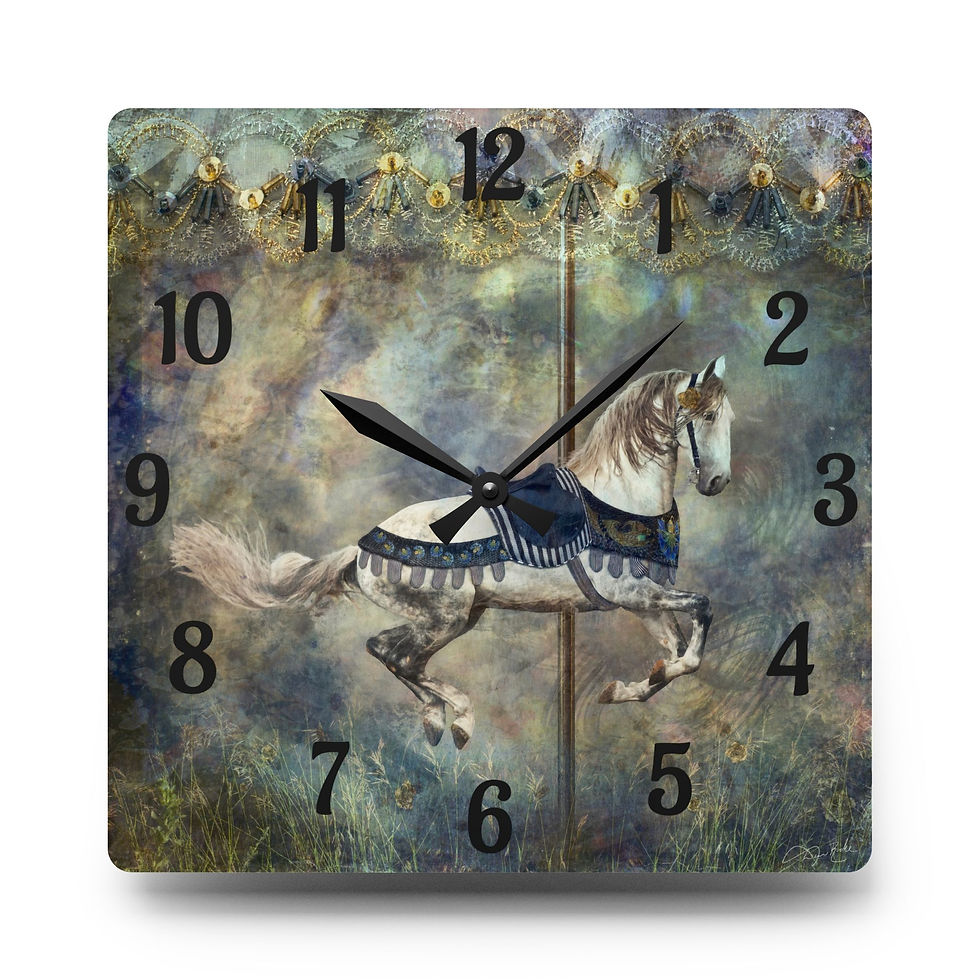 Carousel Art Acrylic Wall Clock - "Up & Down & Around"