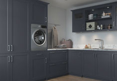 modern grey coloured laundry room fitted furniture