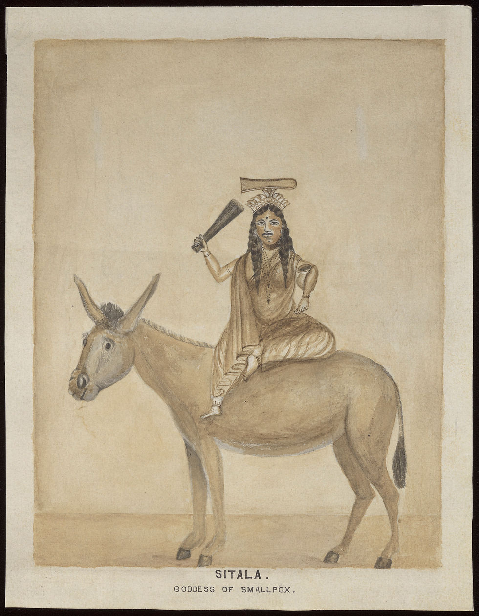 From the Wellcome Collection, London. Depicted is Sitala, the Hindu goddess of smallpox. Hyperlink access to original image: Sitala