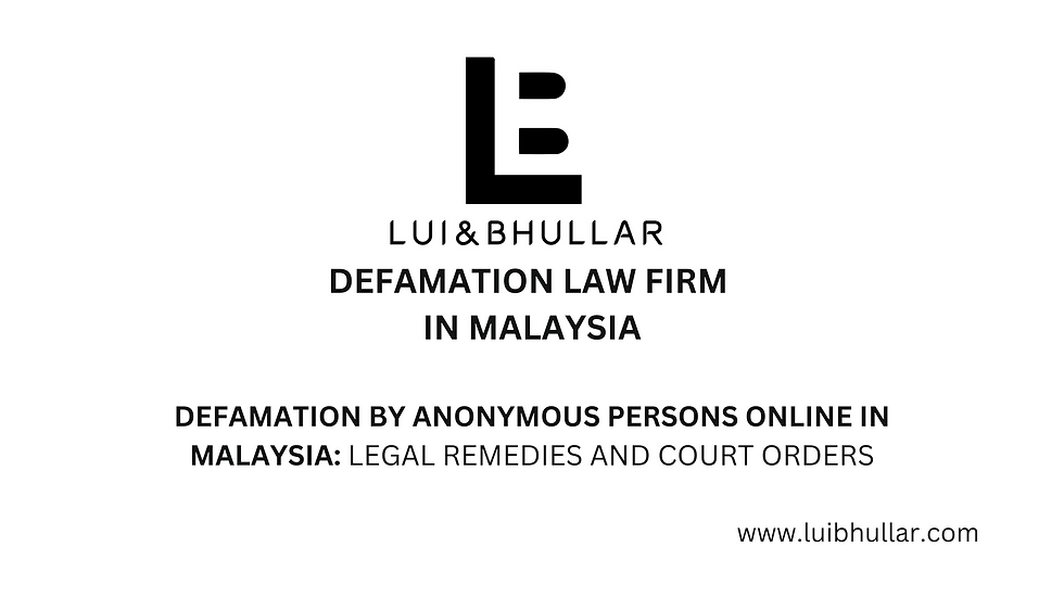 Infographic on how civil defamation case lawyers in Malaysia trace anonymous defamation via discovery and court orders