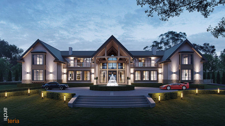 A meticulously designed magnificent 3000 sqm family home that is timeless in its appearance and has been designed to crown the top of the hill of the over 10 acres it sits on. Its exterior is one of its kind in Melbourne and its interior contains all modern-day luxuries without losing the feeling of a warm and inviting home. It showcases Architeria Architects’ expertise in blending traditional architectural elements with modern functionality.
From bowling alley to golf simulator, the entertainment rooms lack no amenities for a weekend in. Oversized walk-in robes, pool house and a separate 1000 sqm sports building are some of the many luxuries in this home that in its architecture captures a traditional and warm feeling of coming home. Rendered walls mixed with rustic timber and bay windows create a charming and traditional look.