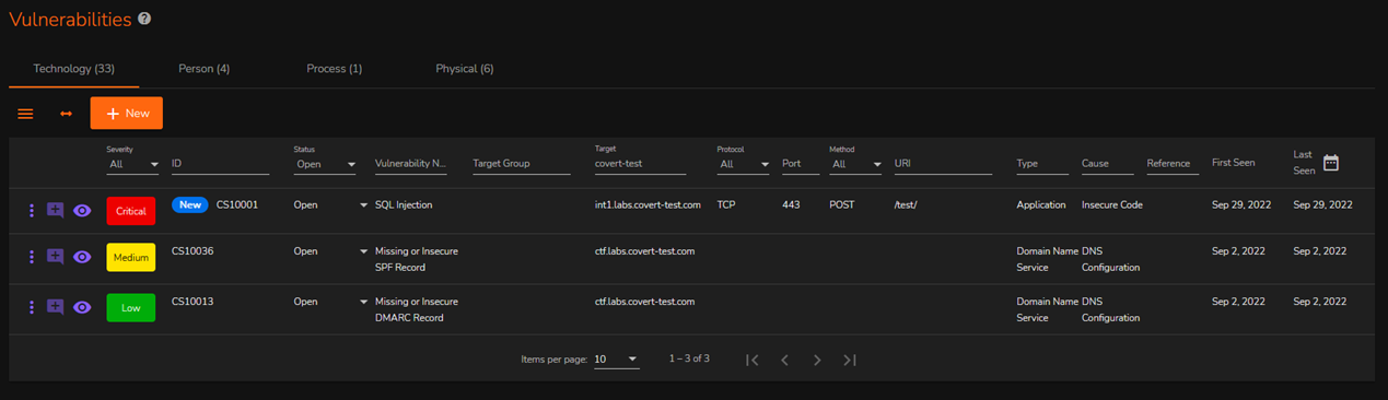 Vulnerabilities view