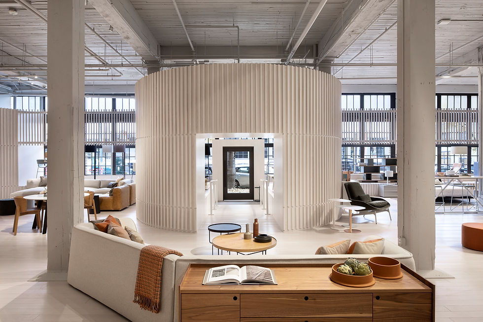 Blu Dot Showroom in Portland, OR - White sprawling interior architecture for furniture retailer