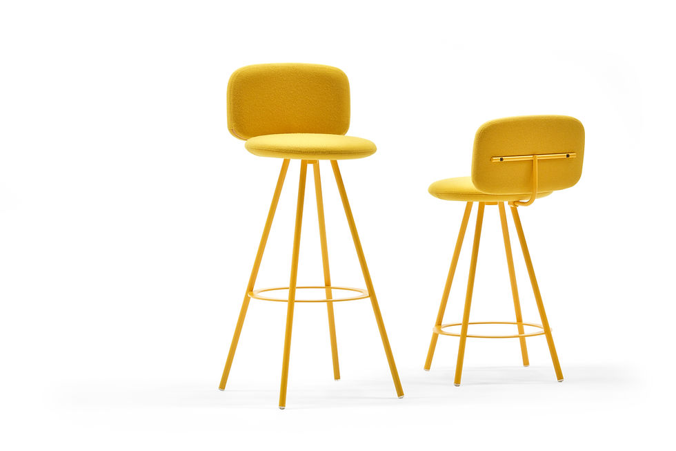 bright yellow swivel stool on white background