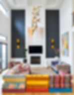 Colorful living room interior design, vintage and modern