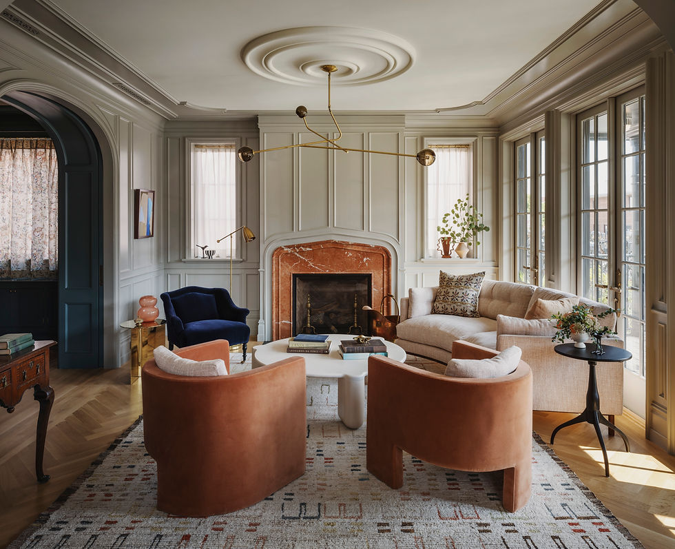 french and modern interior design with peach accents