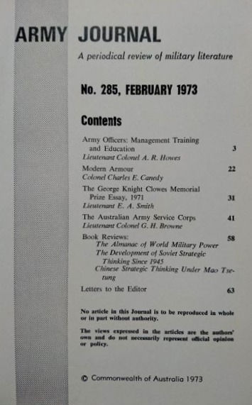 Miniature : Australian Army Journal #285 February (1973)
