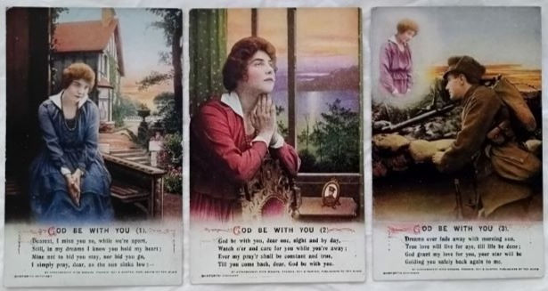 British Bamforth & Co Postcard #5025/1-3: God Be With You (c.WWI)