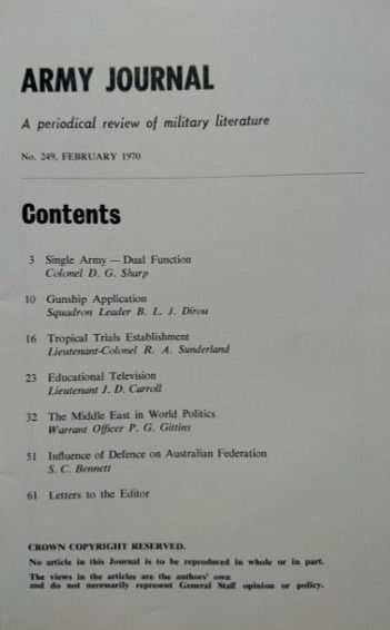 Thumbnail: Australian Army Journal #249 February (1970)