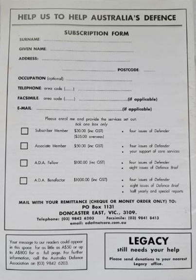 Miniatura: Defender: The National Journal Of The Australia Defence Ass. Vol. 14 #3