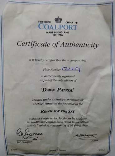 アンティーク雑貨 COALPORT \"DAWN PATROL\" Plate Coalport “Dawn Patrol”, RAF Collectors Plate, Michael Turner