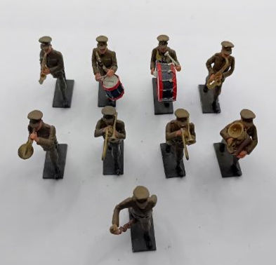 Miniatyrbild: 9x Vintage Britain's Metal Diecast British Bandsmen Soldiers (c.WWI)