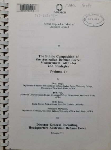 サムネイル： The Ethnic Composition of the Australian Defence Force Vol.1 & 2: (1993)
