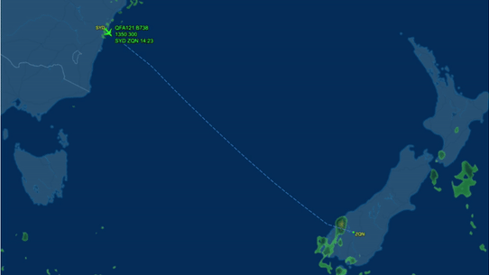 Recent civilian flight changes over the Tasman Sea are illustrated above