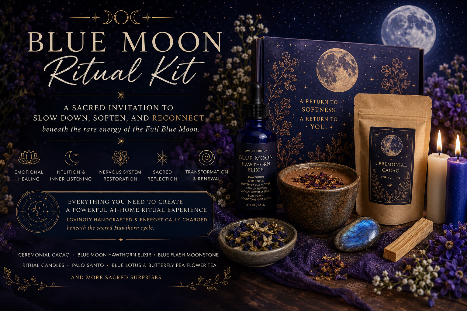 Blue Hawthorn Moon Ritual Kit: Slow Down and Reconnect Anywhere in the World